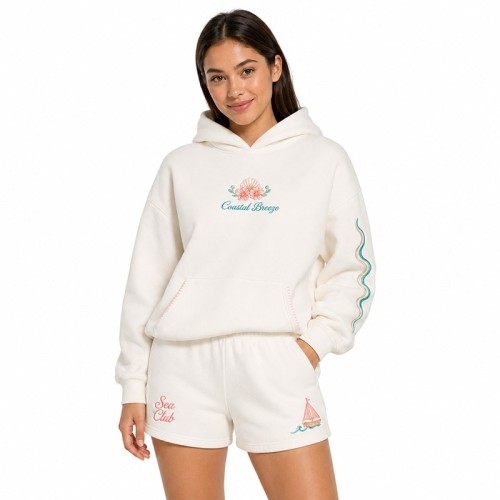 Custom Embroidered Oversized Hoodie Short Set for Women