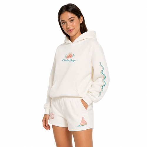 Custom Embroidered Oversized Hoodie Short Set for Women