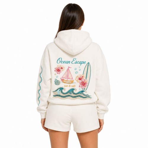 Custom Embroidered Oversized Hoodie Short Set for Women