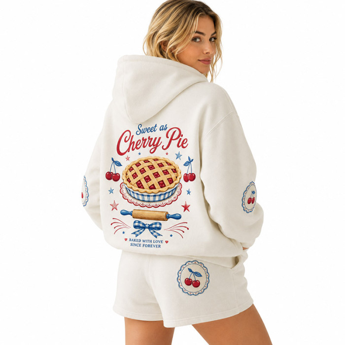 Custom Oversized Cherry Pie Graphic Hoodie & Shorts Lounge Set - OEM Loungewear Manufacturer