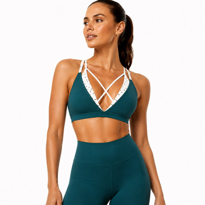Custom Polka Dot Yoga Bra Women's V-Neck Contrast High Elasticity Fitness Crop Top
