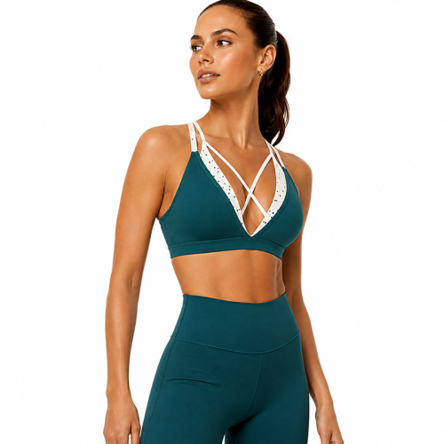 Custom Polka Dot Yoga Bra Women's V-Neck Contrast High Elasticity Fitness Crop Top