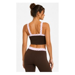 Custom Polka Dot Yoga Bra - Contrast Binding Square Neck Cropped Tank Top with Wide Straps