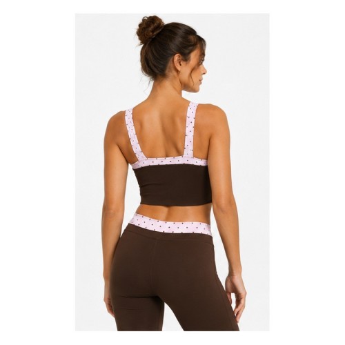 Custom Polka Dot Yoga Bra - Contrast Binding Square Neck Cropped Tank Top with Wide Straps