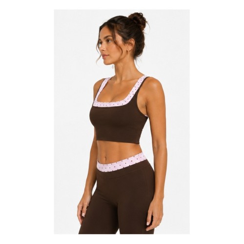 Custom Polka Dot Yoga Bra - Contrast Binding Square Neck Cropped Tank Top with Wide Straps
