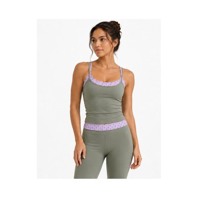 Custom Polka Dot Contrast Yoga Tank Top for Women with Built-In Bra