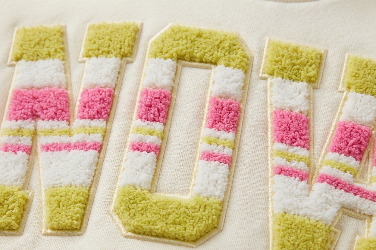 Chenille letter appliqué detail