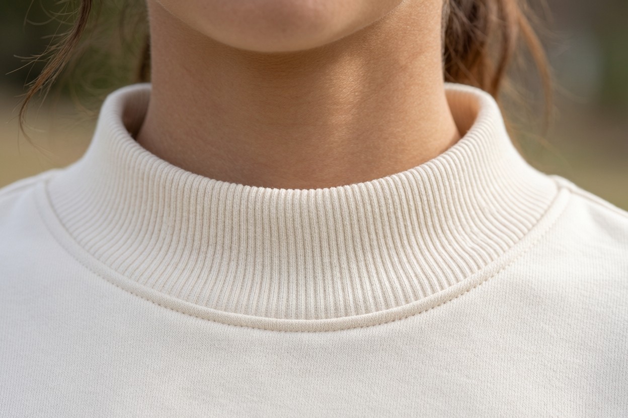 Ribbed mock-neck collar detail
