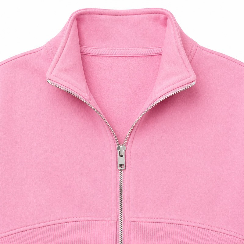 Close-up of stand-collar zipper on custom women's tracksuits