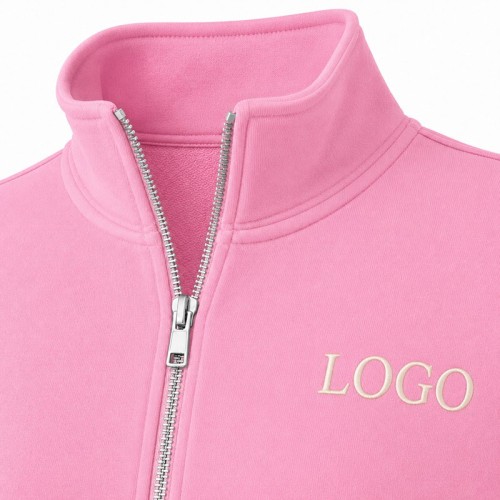 Custom Women's Tracksuits — Short Stand-Collar Zip-Up Sweatshirt and Pink Solid Casual Sports Shorts 2-Piece Set