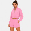 Custom Women's Tracksuits — Short Stand-Collar Zip-Up Sweatshirt and Pink Solid Casual Sports Shorts 2-Piece Set