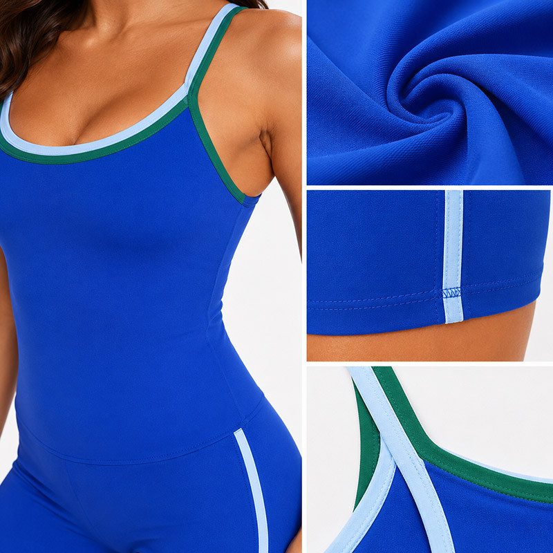 Side-stripe cycling shorts detail on custom yoga shorts set