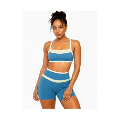 Custom Yoga Set Color-Block Sports Bra & High-Waist Cycling Shorts for Women