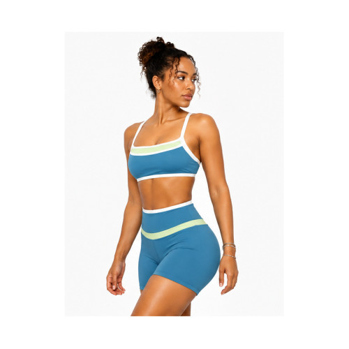 Custom Yoga Set Color-Block Sports Bra & High-Waist Cycling Shorts for Women