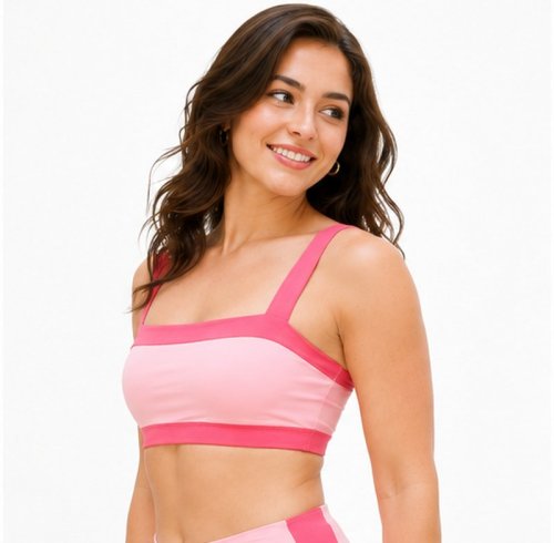 Custom Contrast Strap Sports Bra - Women's Square Neck Yoga Crop Top with High Elasticity