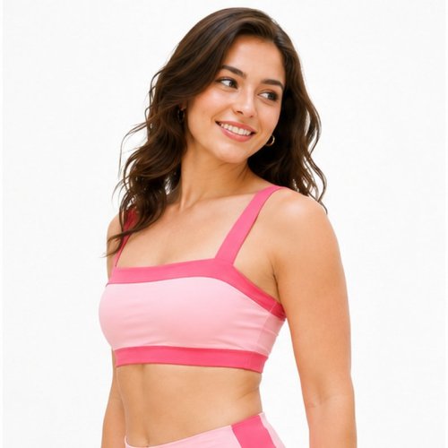 Custom Contrast Strap Sports Bra - Women's Square Neck Yoga Crop Top with High Elasticity