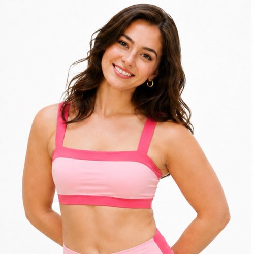 Custom Contrast Strap Sports Bra - Women's Square Neck Yoga Crop Top with High Elasticity