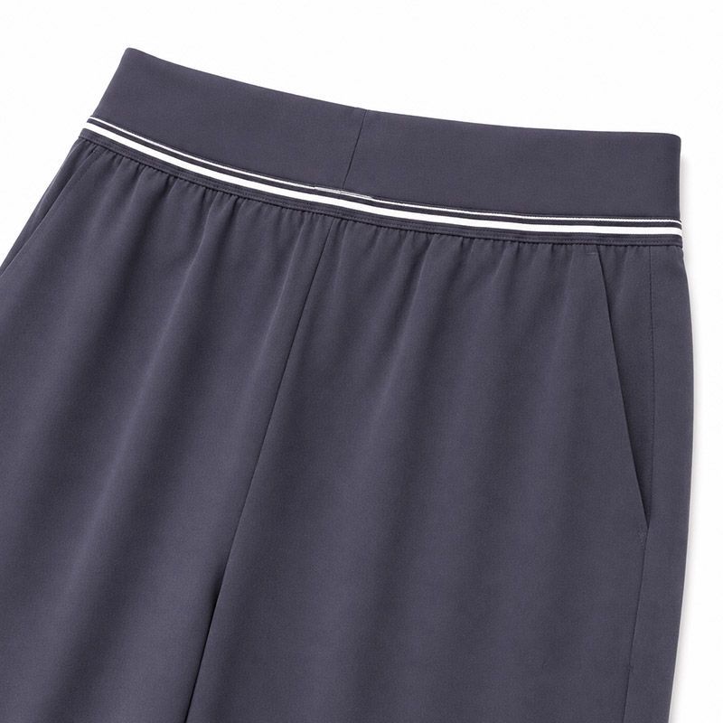 High-rise waistband with contrast stripe on custom sustainable wide-leg yoga pants