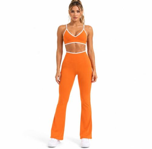 Custom Yoga Set with Flare Leggings - Sports Bra & Contrast Trim 2-Piece Outfit