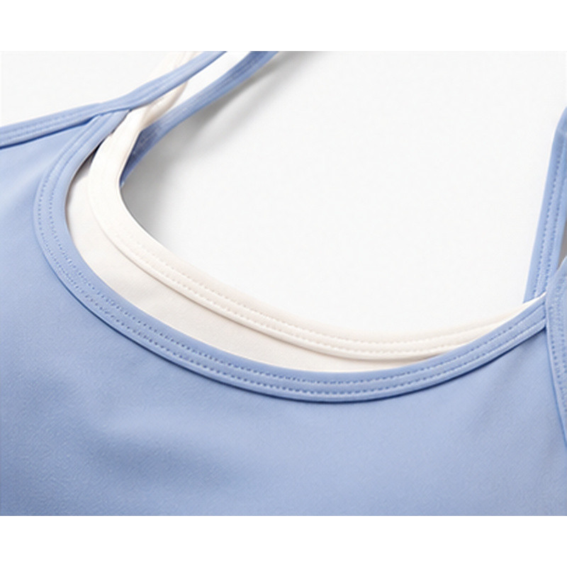 Custom layered yoga bra neckline detail