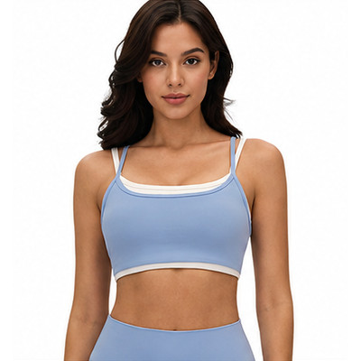 Custom Layered Yoga Bra - Contrast Trim Spaghetti Strap Sports Bra