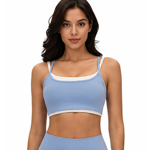 Custom Layered Yoga Bra - Contrast Trim Spaghetti Strap Sports Bra