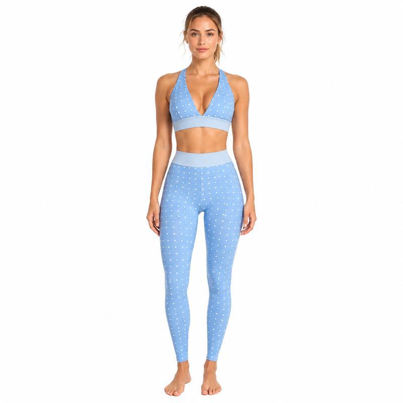 Custom Polka Dot Halter Yoga Set - Model Front View
