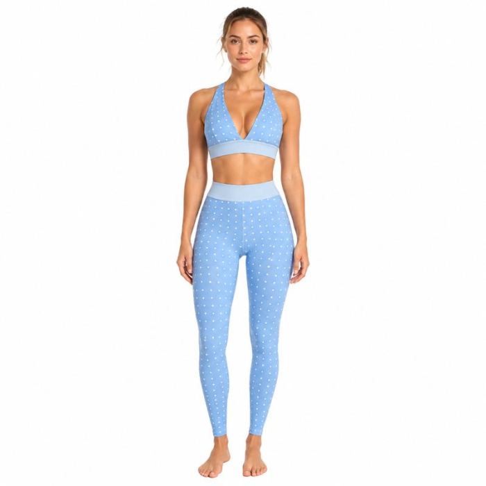 Custom Polka Dot Halter Yoga Set - Sports Bra & High Waist Leggings 2-Piece