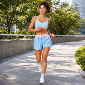 Custom Contrast Halter Yoga Set - Sports Bra & Drawstring Pocket Shorts 2-Piece