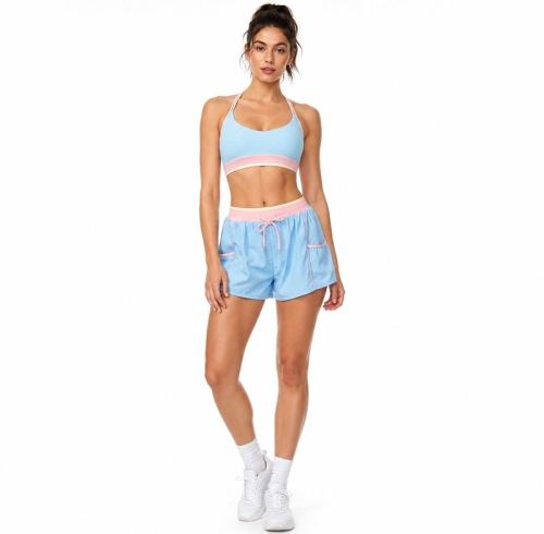 Custom Contrast Halter Yoga Set - Sports Bra & Drawstring Pocket Shorts 2-Piece