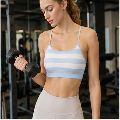 Custom Striped Sports Bra - Spaghetti Strap Soft Stretch Yoga Workout Bra