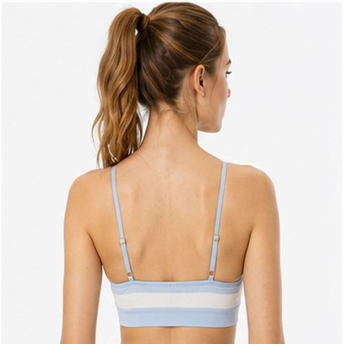 Custom Striped Sports Bra - Spaghetti Strap Soft Stretch Yoga Workout Bra