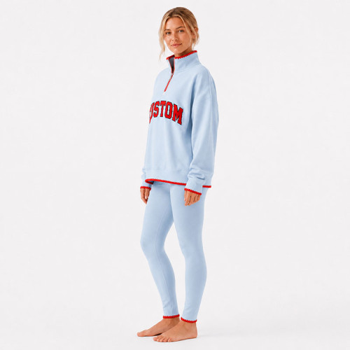 Custom Women's Oversized Half-Zip Sports Sweatshirt with Contrast Trim