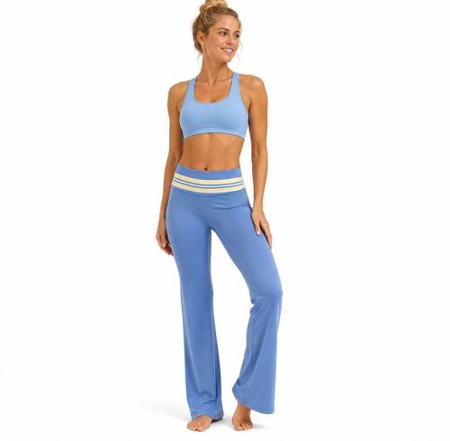 Custom Flare Yoga Pants - Striped Waistband High Waist Bootcut Leggings