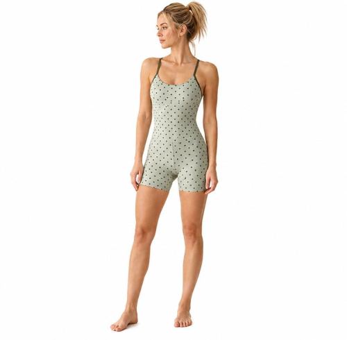 Custom Sage Green Polka Dot Yoga Jumpsuit - Y-Back One-Piece Workout Bodysuit