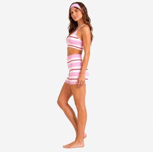 Custom Pink Striped Yoga 3-Piece Set - Sports Bra Biker Shorts Workout Outfit