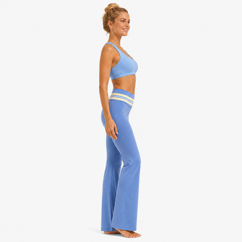 Custom Flare Yoga Pants - Striped Waistband High Waist Bootcut Leggings