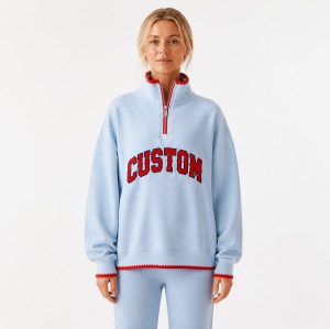 Sudadera deportiva para mujer con cuello de camiseta y bordes contrastantes personalizados