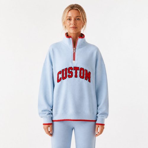 Sudadera deportiva para mujer con cuello de camiseta y bordes contrastantes personalizados