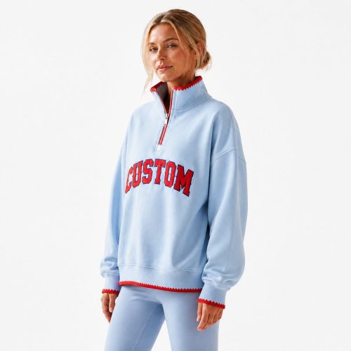 Sudadera deportiva para mujer con cuello de camiseta y bordes contrastantes personalizados