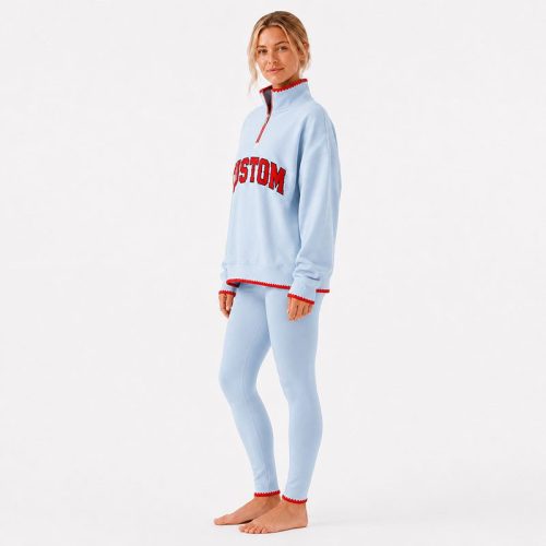 Sudadera deportiva para mujer con cuello de camiseta y bordes contrastantes personalizados