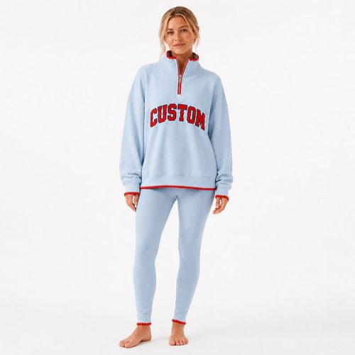 Sudadera deportiva para mujer con cuello de camiseta y bordes contrastantes personalizados