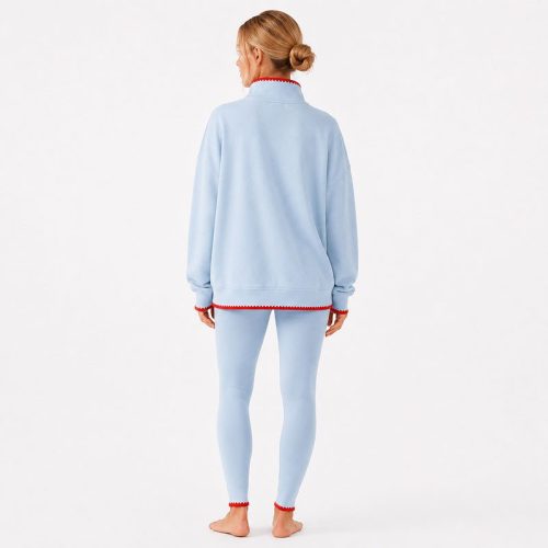 Sudadera deportiva para mujer con cuello de camiseta y bordes contrastantes personalizados