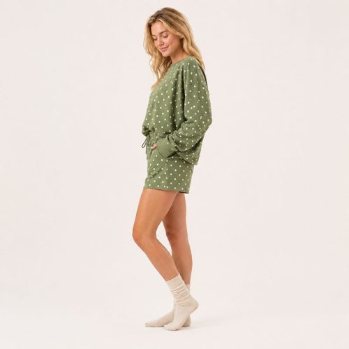 Set de Ropa de Lugar Personalizado con Estampado de Puntos – Camiseta Verde Oliva y Pantalones Cortos con Cintura Elástica