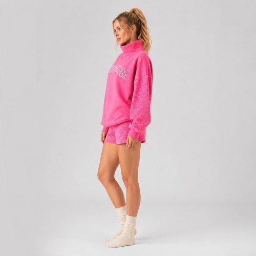 Sudadera personalizada rosa caliente - Sudadera con cuello de tortuga y estampado de puntos
