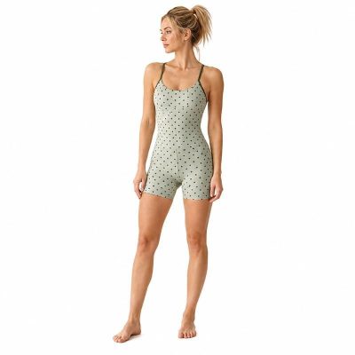 Bodysuit de Yoga con Estampado de Puntos Verdes Sage Personalizado - Modelo Y-Back con Tirantes