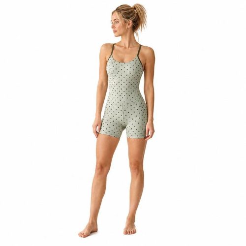 Bodysuit de Yoga con Estampado de Puntos Verdes Sage Personalizado - Modelo Y-Back con Tirantes