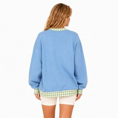 Sudadera Azul Claro Personalizada - Sudadera Oversized con Borde de Cuadros SPORTS CLUB