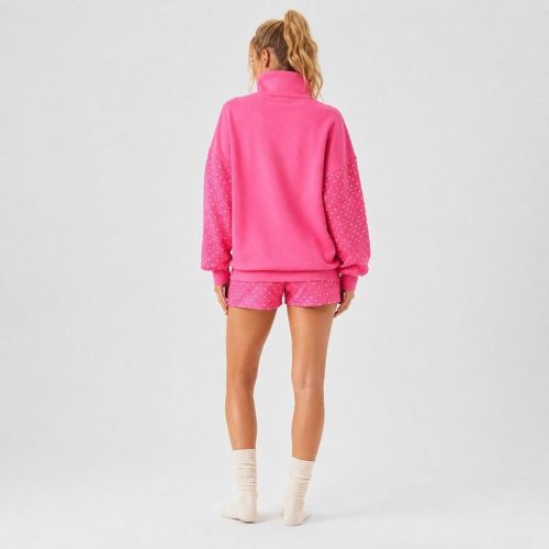 Sudadera personalizada rosa caliente - Sudadera con cuello de tortuga y estampado de puntos