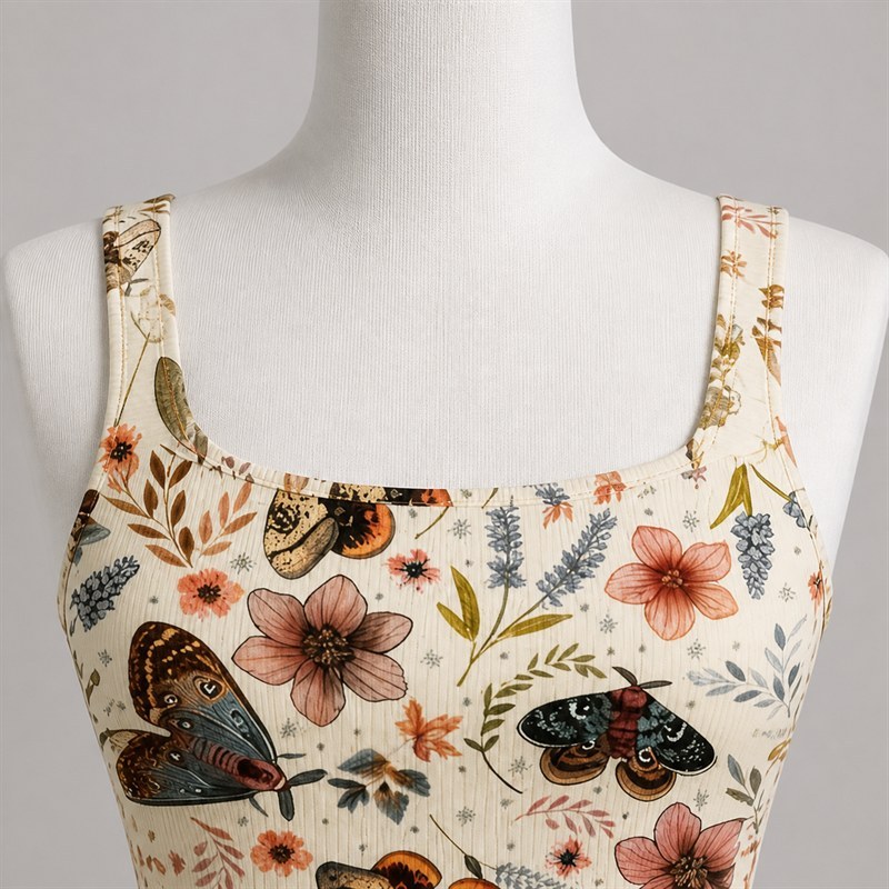 Custom Butterfly Print Yoga Jumpsuit strap and neckline detail